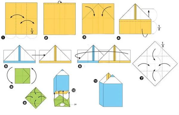 Пошаговая сборка оригами-карандашницы в виде карандаша