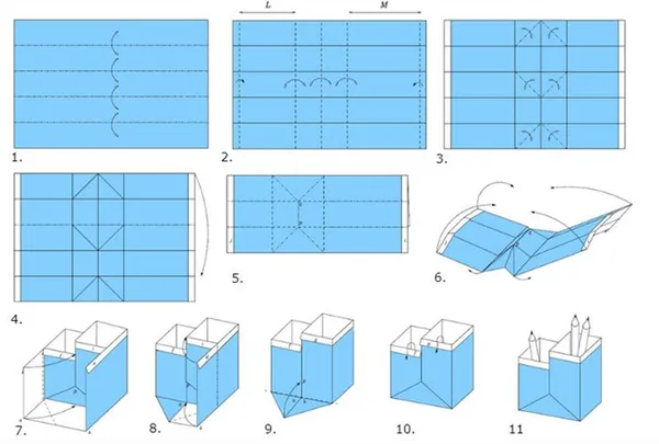 Пошаговая сборка двойной модели оригами-карандашницы