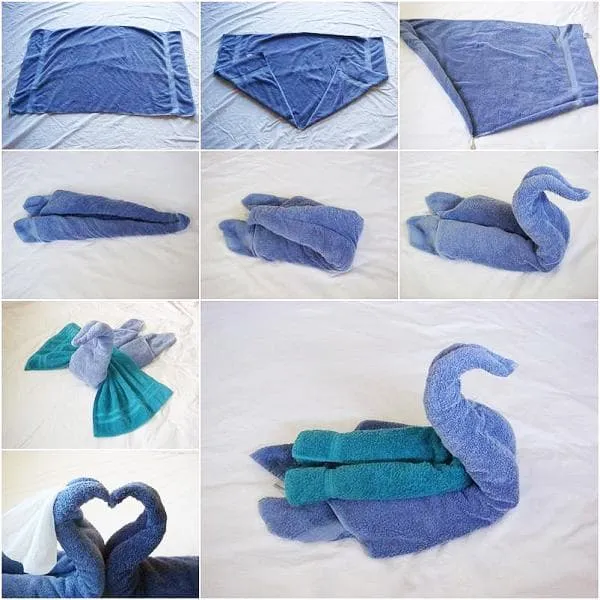 Схема складывания лебедя из полотенец