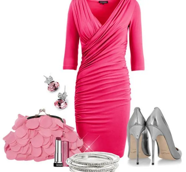 Модный лук с розовой сумкой