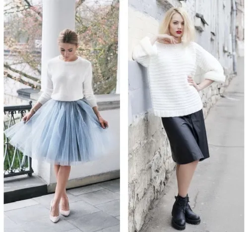 белый свитер и юбка