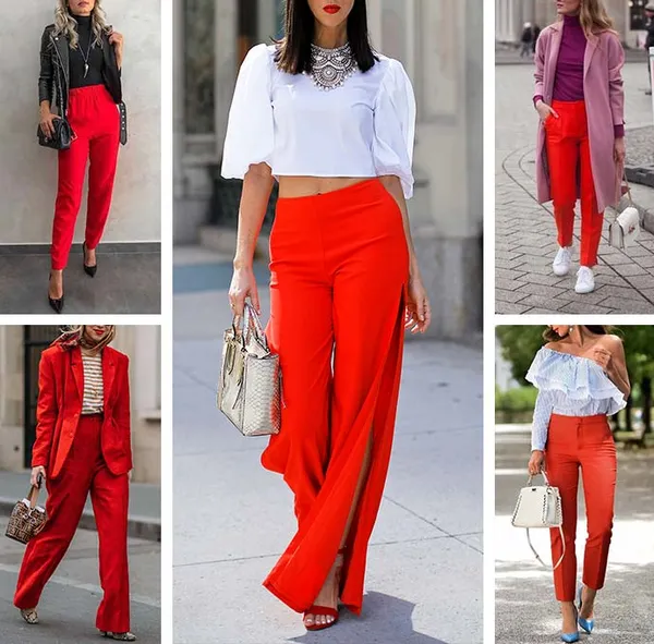 с чем носить красные брюки - образы для девушек