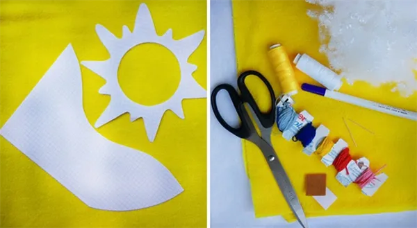 Этап пошива игрушки-солнца из ткани