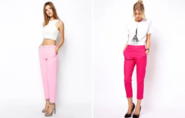 Укороченные классические розовые брюки