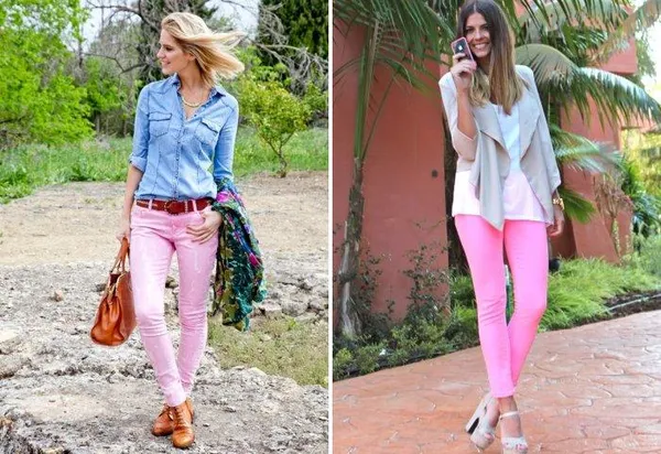 Розовые брюки из джинсового материала