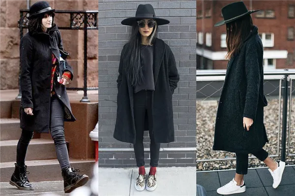 Девушки в шляпах и черных пальто