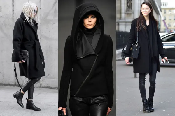 Образы total black с черными пальто
